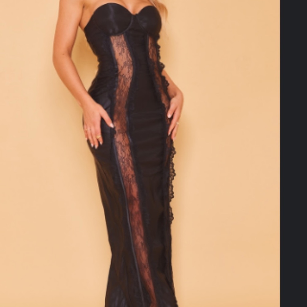 Black Lace Panel Underwired Corset Bandeau dress